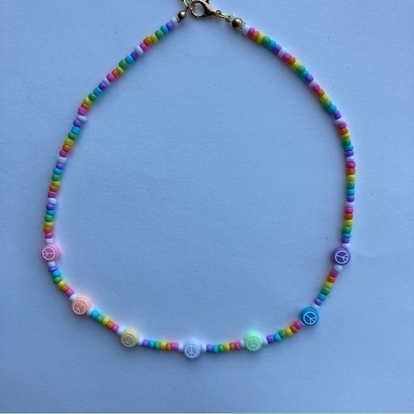 Handmade Beaded Necklace with Peace Signs | A10 - Picture 4 of 8